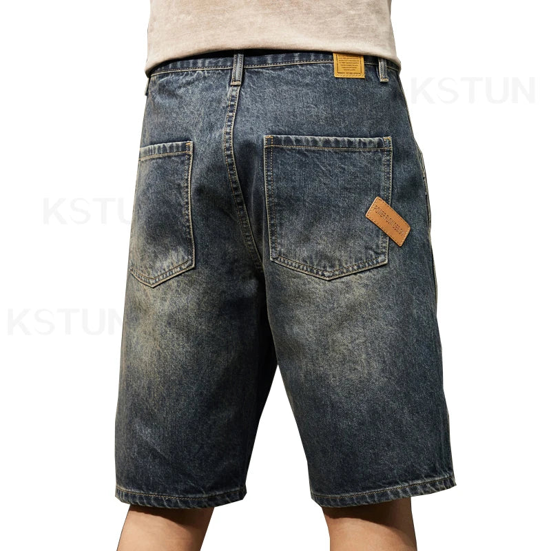 Men Summer Short Jeans Denim Shorts Loose Fit Wide Leg Baggy Jeans Knee Length Pants Casaul Large Size Oversized 42 Men's Shorts