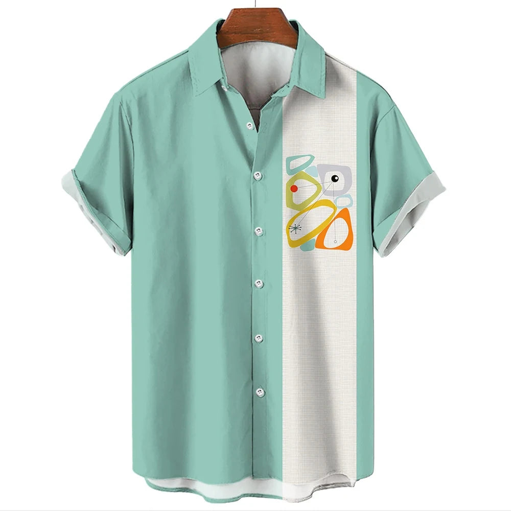 Vintage Men's Shirt for men Fashion Pattern Stripes Tops Summer Men's Clothing Short-Sleeved Button Loose Blouse Hawaiian Shirts