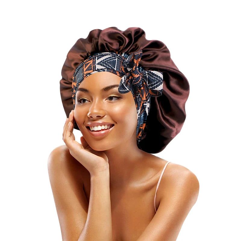 Women's Lace-up Satin Bonnet With Wide Stretch Ties Band Long Tail Bonnet Satin Cheveux Nuit Silky Sleeping Night Cap Bonnets