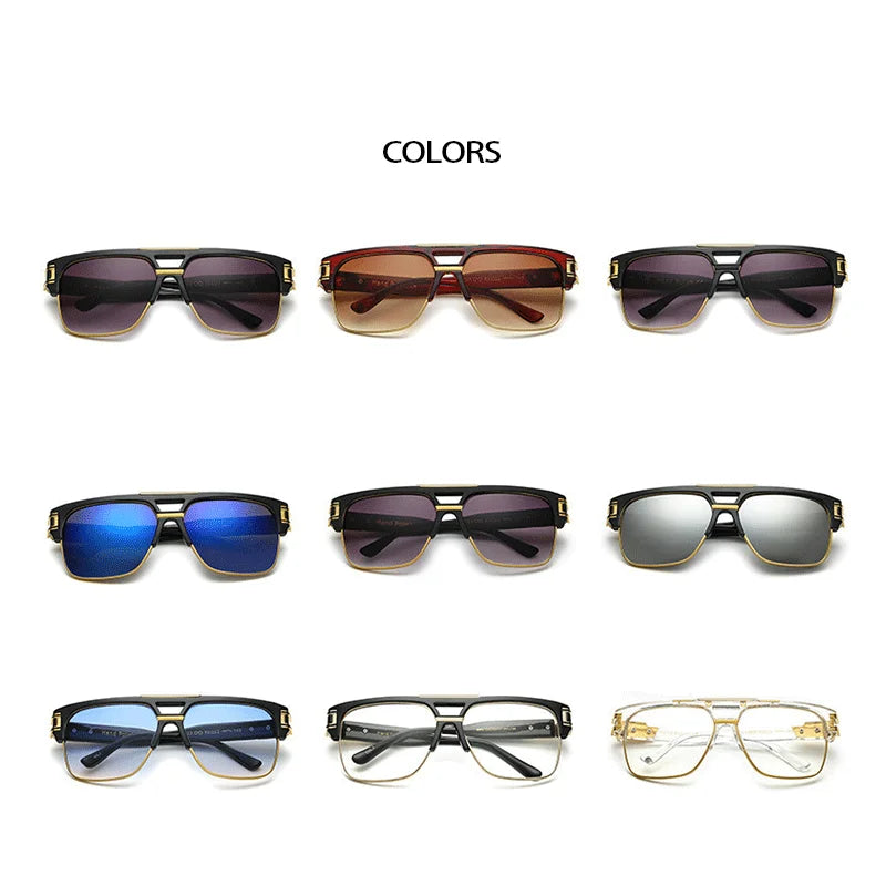 Trendy Luxury Men Sunglasses Square Large Frame Mirror Gradient Clear Lens Metal Shades Anti Blue Light Oculos De Sol UV400