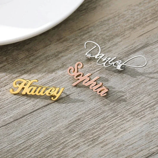 Mini-World Custom Name Brooch Jewelry For Men Personality LOGO Pins Business Casual Unisex Nameplate Brooch Father's Day Gift