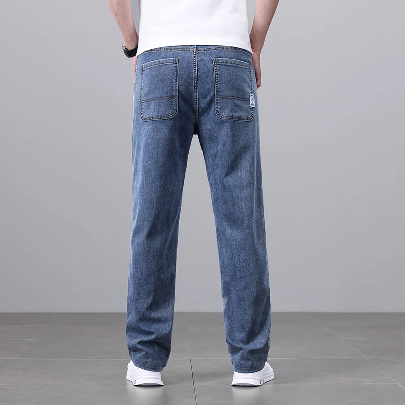 Ultra-thin Baggy Jeans Men's 2024 New Lyocell Soft Fabric Brand Casual Straight Stretch Vintage Denim Trousers Male