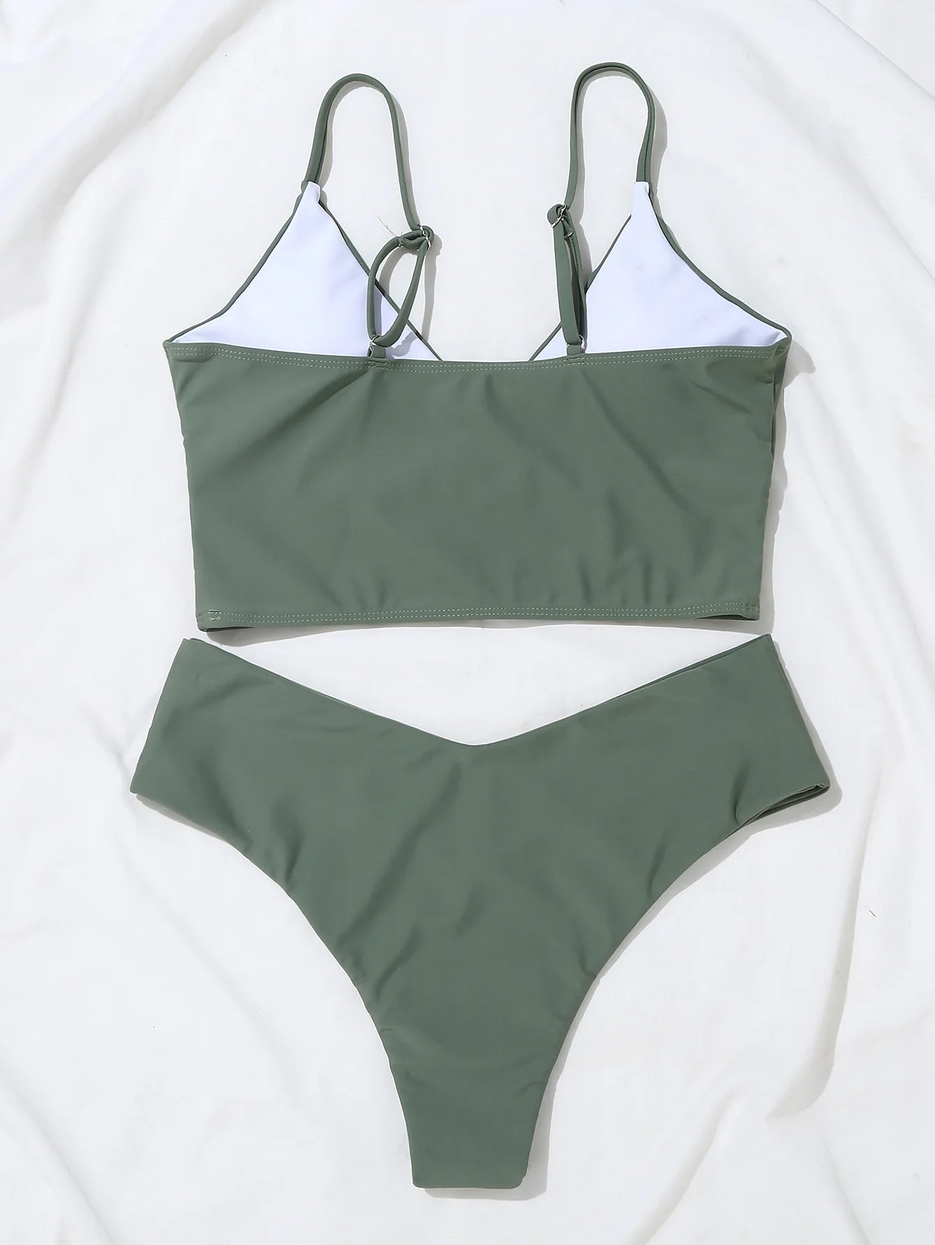 Military Green Double Layer Mid-Waist Bikini Sets Swimsuit Women Sexy Lace Up Two Pieces Swimwear 2025 New Beach Bathing Suits
