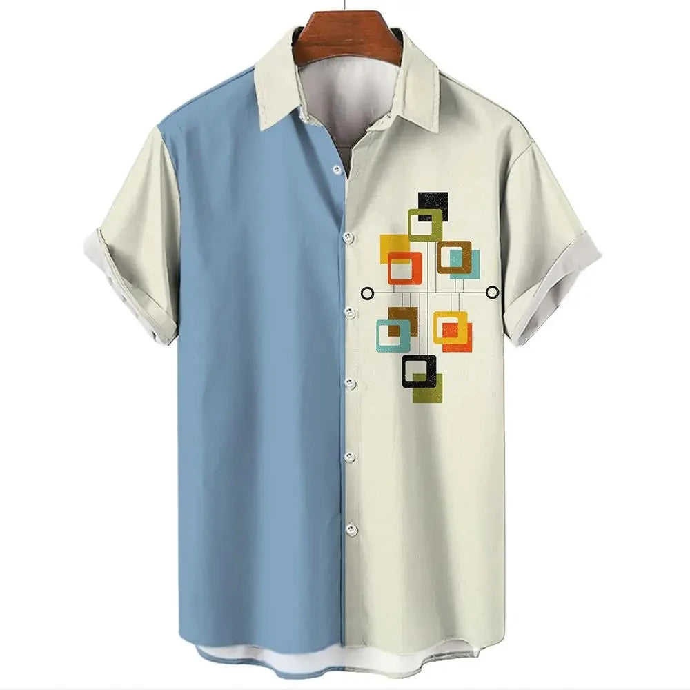 Vintage Men's Shirt for men Fashion Pattern Stripes Tops Summer Men's Clothing Short-Sleeved Button Loose Blouse Hawaiian Shirts