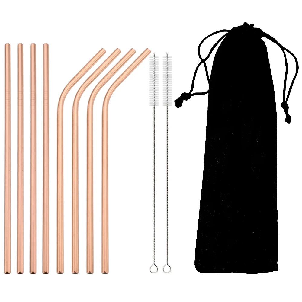 Colorful Reusable Drinking Straw Metal Straws 304 Stainless Steel Straws Set with Brush Bar Cocktail Straw for Glasses Drinkware