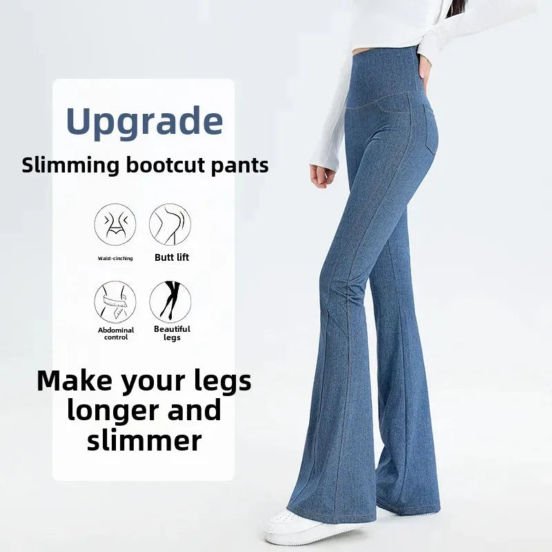 2024 New Women's Denim Shark Pants Outerwear Thin Leggings Bell-Bottom Tummy Control Underwear Summer Fashion