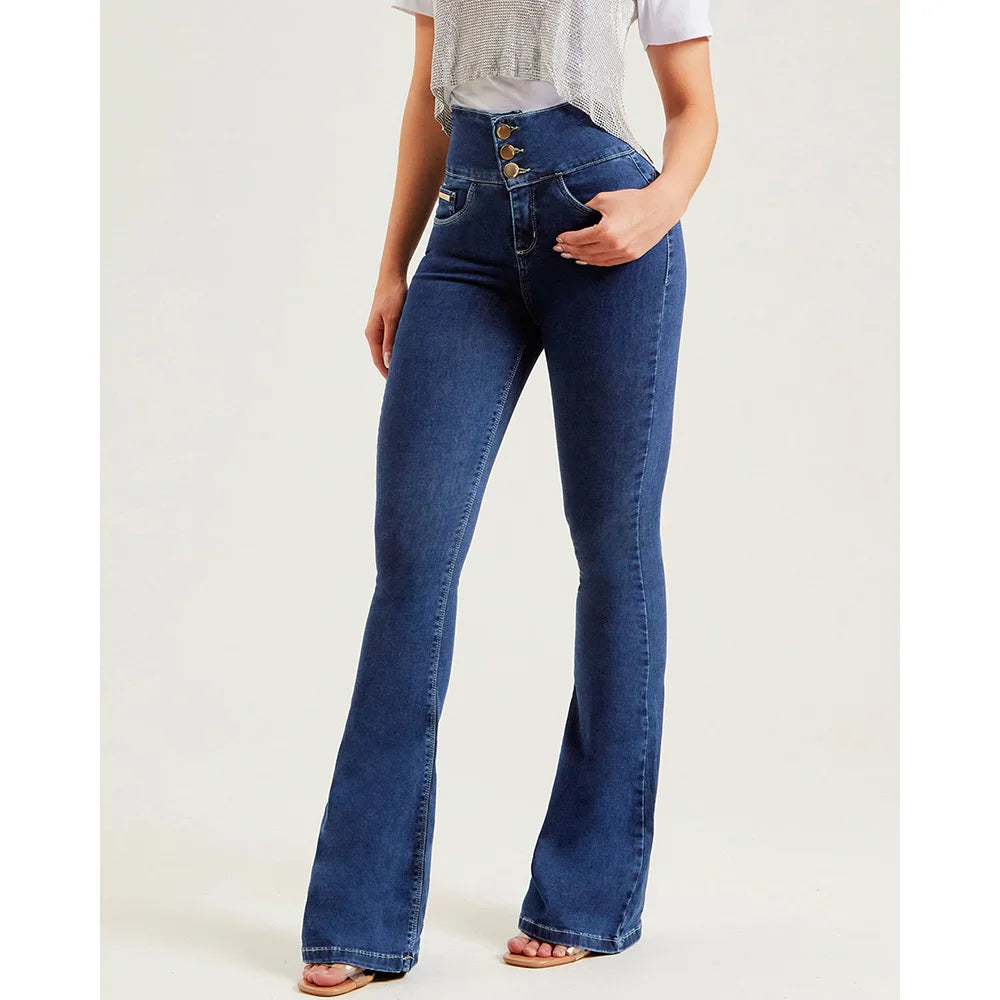 Temperament Commuter Pants High Waist Slimming Multi Button Jeans New stretch jeans for women Slim fit jeans