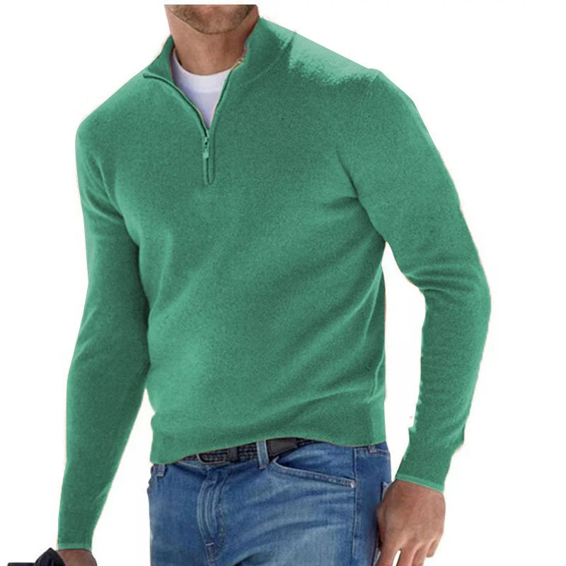 Men Spring Autumn Sweatshir Imitation Cashmere Zipper Basic Sweater Long Sleeve Sweater Half Zipper Turtleneck Warm Pullover