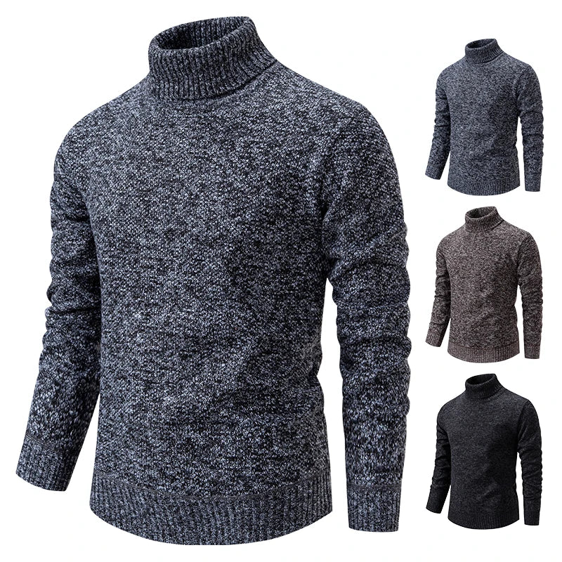 Sweater Men's Autumn Winter New Trend Slim Wool Thin Velvet Turtleneck Knit Bottoming Shirt Male Clothing