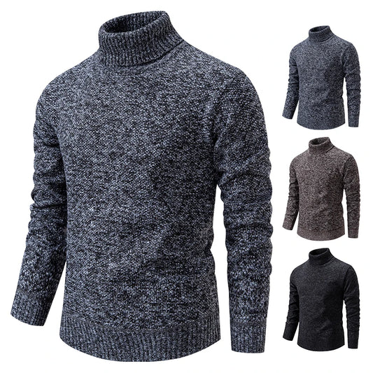 Sweater Men's Autumn Winter New Trend Slim Wool Thin Velvet Turtleneck Knit Bottoming Shirt Male Clothing