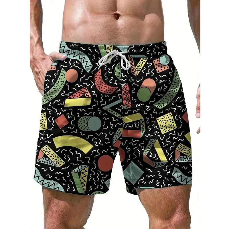 Vacation Men's Stripe Print Funny Drawstring Waist Board Shorts Summer Fashion Swim Trunks 3D Print Skateboard Shorts Streetwear