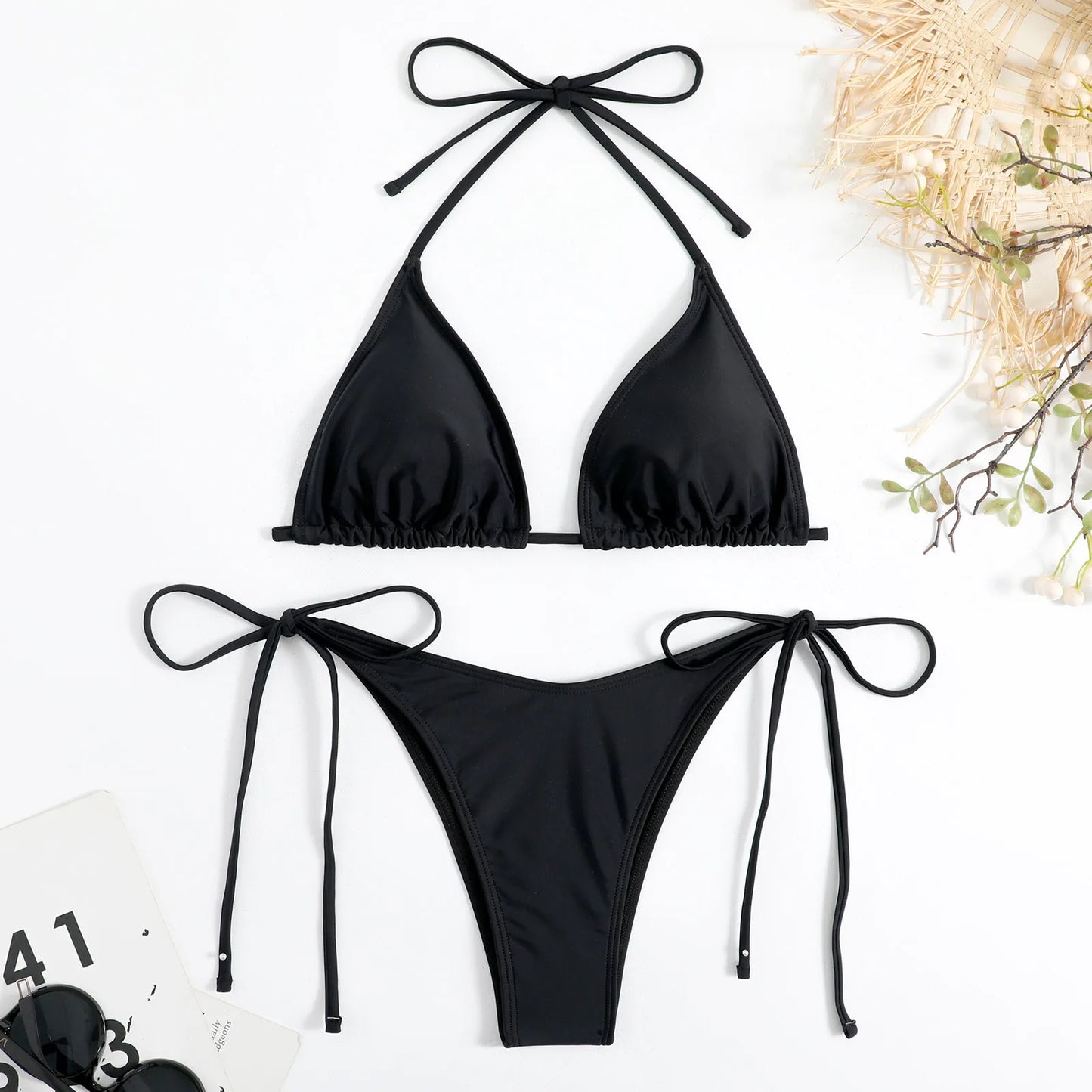 Swimwear Bikinis 2024 Woman Wimsuit Smog Blue Belt Chest Pad Without Steel Support Sexy Tie Split Backless Swimsuit