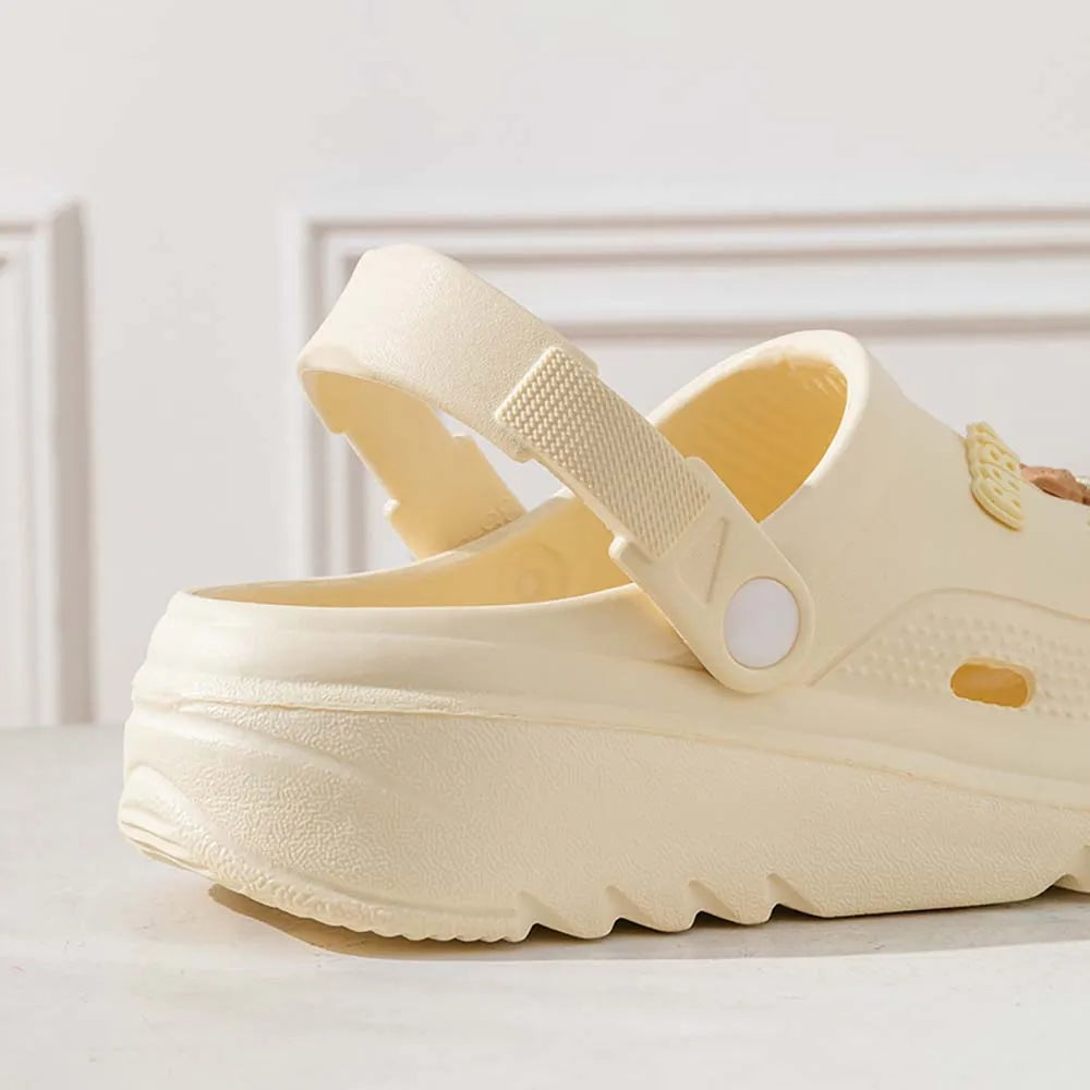 BASATU Women Garden Clogs Thick Platform Sandals Hollow Out Sandals Solid Color Non-slip Soft Sole Beach Shoes Summer Slippers