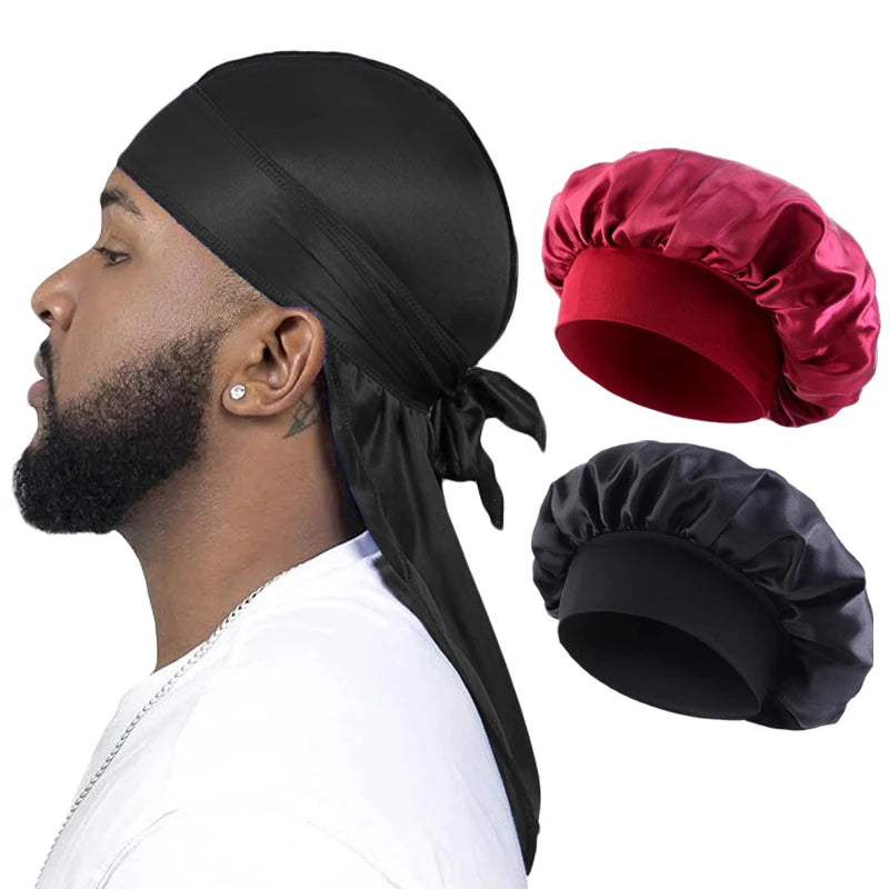 2/3PCS/LOT Men Women Long Tail Head Scarf Headwrap Bonnet Night Hat Silk Durag Pirate Hat Unisex Sleeping Bandana Turban Hijab