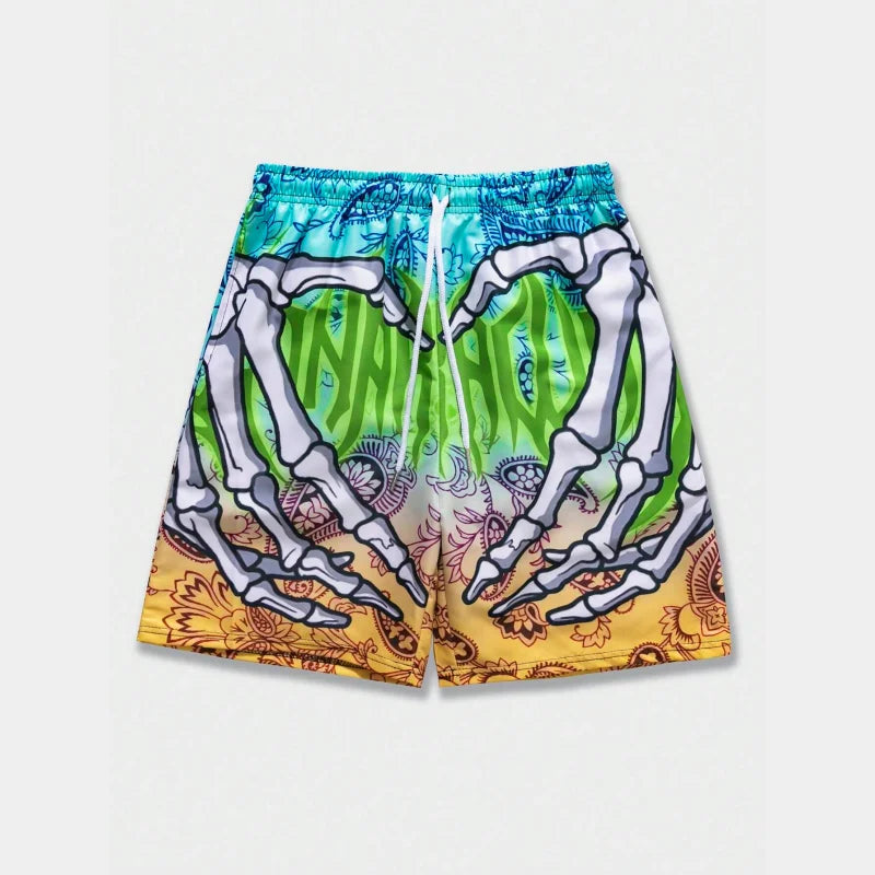 Trend Skeleton Hand Graphic Beach Shorts For Men Fashion Cool Summer 3D Printed Short Pants Loose Streetwear Hip Hop Swim Trunks