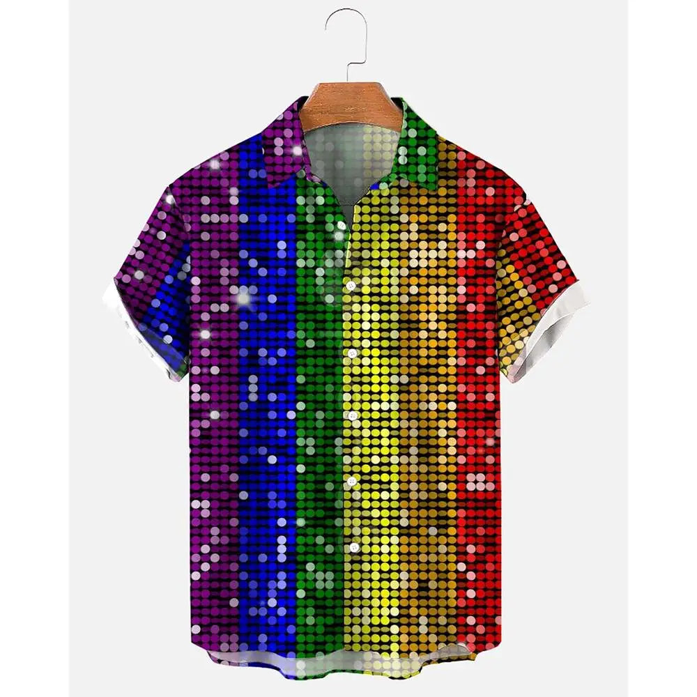 New Hawaiian Shirts for Men Casual Button Down Short Sleeve Unisex Striped 3D Print Summer Beach European Size S to 5XL