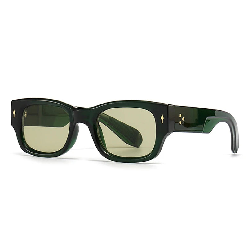 SO&EI Retro Square Punk Men Sunglasses Shades UV400 Dark Green Lens Eyewear Women Fashion Metal Rivets Sun Glasses