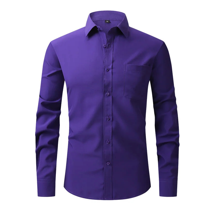 All Around Stretch Men's Shirt Business Casual Long-sleeved Shirt's Professional Formal Anti-wrinkle Solid Color Men's Clothing