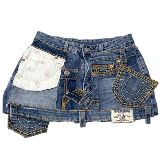 Y2k Skirt Gothic Fashion Big Pocket Washed Blue Denim Wrapped Hip Skirts Harajuku Casual Sexy Girl Pleated Mini Skirt Streetwear