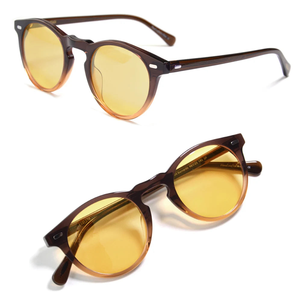 Gregory Peck OV5186 Vintage Round Men Sunglasses Frame Transparent Trendy Cicle Sunglasses for Women Polarized Round Sunglasses