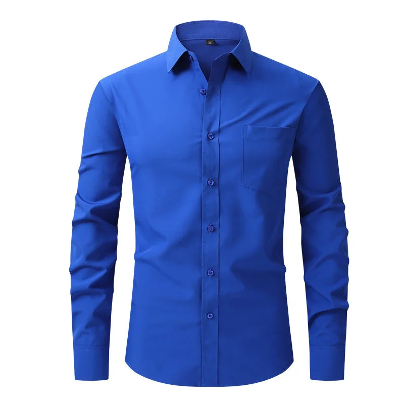 All Around Stretch Men's Shirt Business Casual Long-sleeved Shirt's Professional Formal Anti-wrinkle Solid Color Men's Clothing