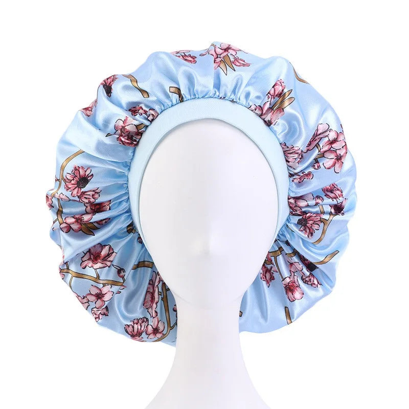 Extra Large Elastic Band Women Head Wrap Satin Bonnet Sleep Cap African Pattern Print Bonnet Ladies Night Cap Turban Chemo Hat