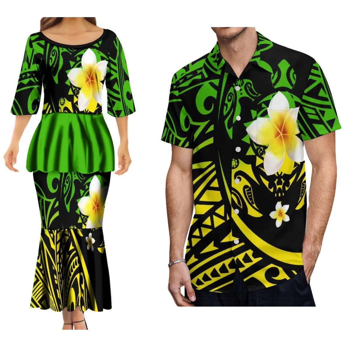 Polynesian Tribes Print Family Matching Clothing Couple Clothing Samoan Dress Puletasi Suit And Plus-Size Men'S Shirt