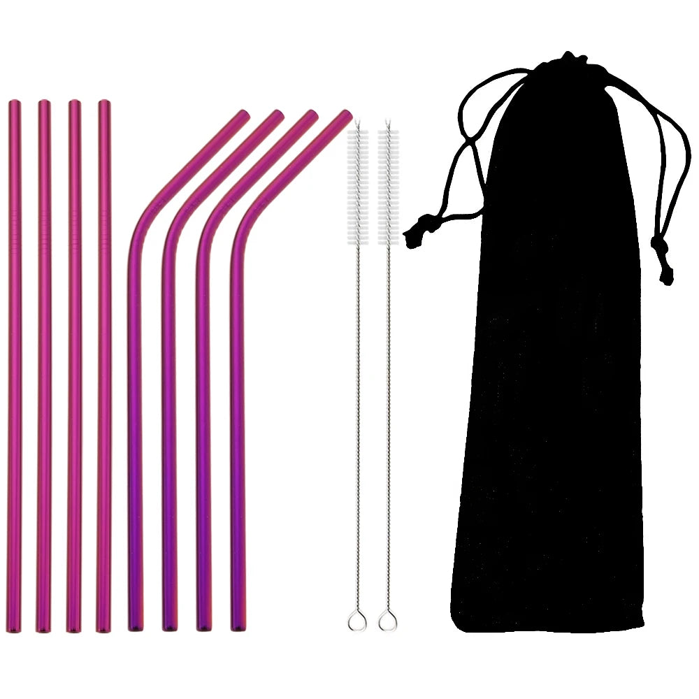 Colorful Reusable Drinking Straw Metal Straws 304 Stainless Steel Straws Set with Brush Bar Cocktail Straw for Glasses Drinkware