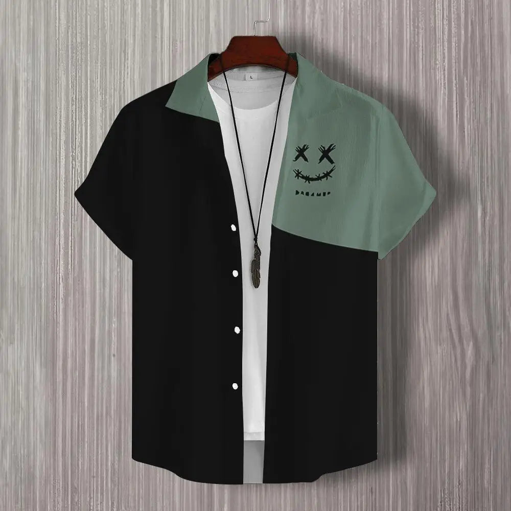 Simple Men's Shirt 3d Patchwork Print Hawaiian Shirts For Men Casual Man Clothes Loose Oversized High Quality Short Sleeve Shirt