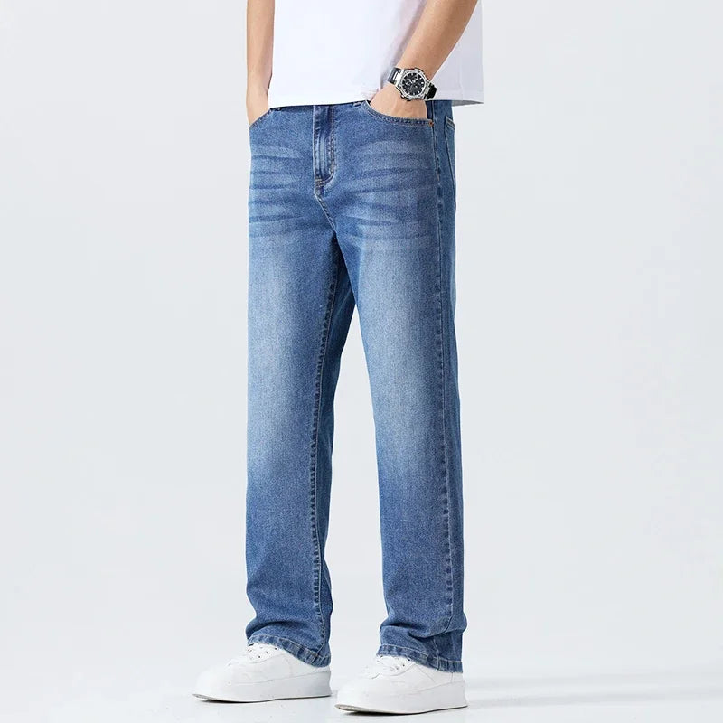 Summer New Casual Men's Ultrathin Jeans Business Breathable Brand Trousers Comfortable Straight Loose Male Denim Pants
