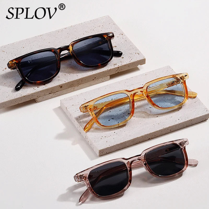 Luxury Vintage Square Men Sunglasses Rivets Driving Shades Fashion Gradient Leopard Eyewear Blue Green Trendy Sun Glasses UV400