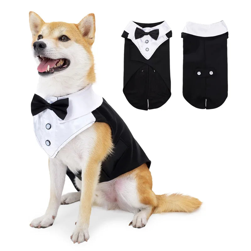 Dog Tuxedo Dog Suit and Bandana Set, Dogs Tuxedo Wedding Party Suit, Dog Prince Wedding Bow Tie Shirt Formal Dog Wedding Attire