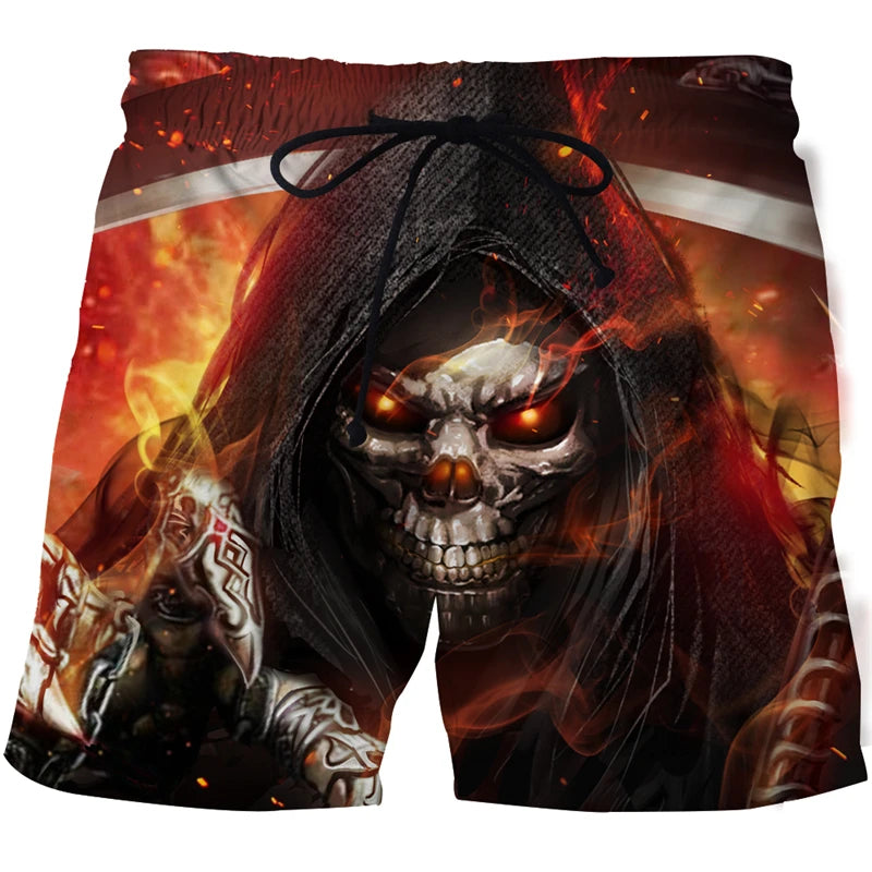 New Men's Skull 3D Print Beach Shorts Graphic Men's Casual Sports Shorts Summer Surfing Shorts Comfortable Shorts Hip Hop Pants