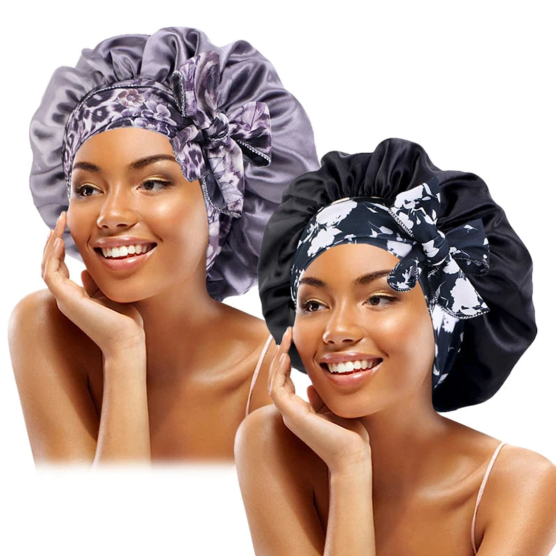 Women's Lace-up Satin Bonnet With Wide Stretch Ties Band Long Tail Bonnet Satin Cheveux Nuit Silky Sleeping Night Cap Bonnets