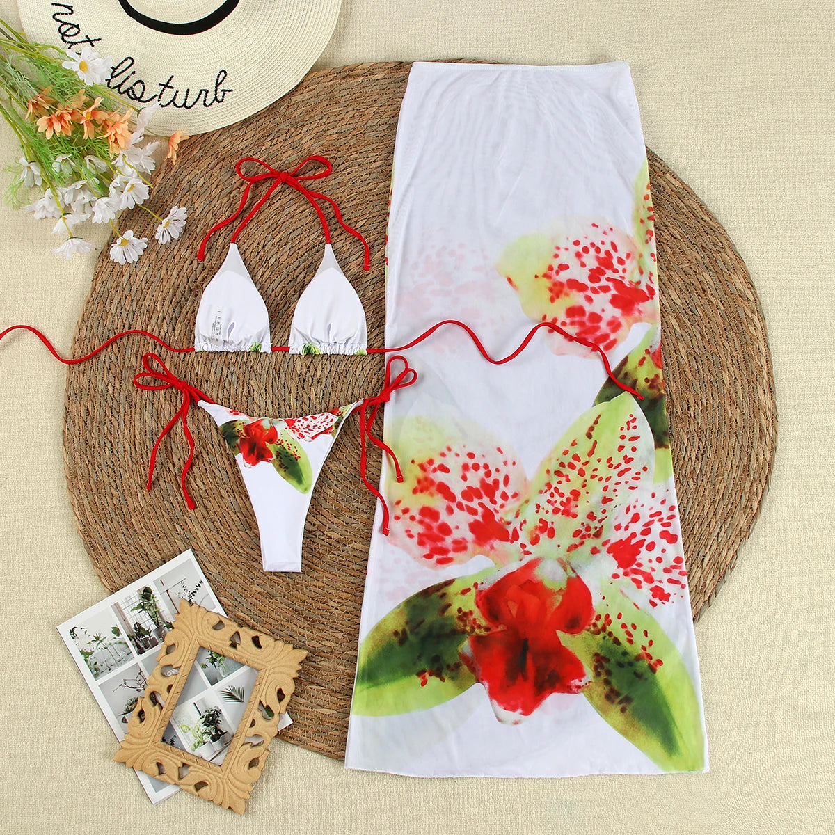 Sexy Print 3 pieces Micro Bikinis Women Swimsuit 2024 Swimwear Bathing Suit Beachwear With Long Skirt Bikini Set Biquini female