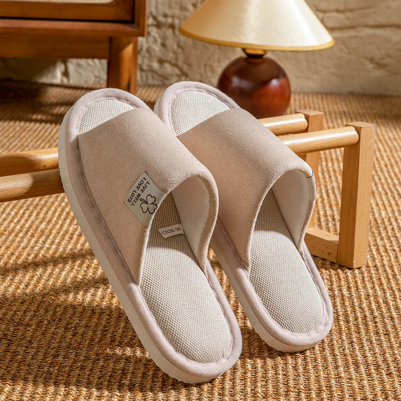 Slippers for Men，Non-Slip Soft-Soled Indoor House Slippers for Spring&Summer, All-Season Linen Home Comfortable Slippers