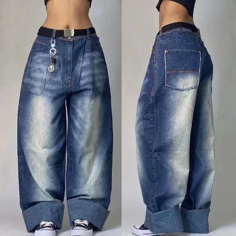 American Y2K New Hip Hop Gothic Embroidered Straight Jeans Men Street Casual Loose Oversized Mopping Wide-leg Pants Couple Jeans