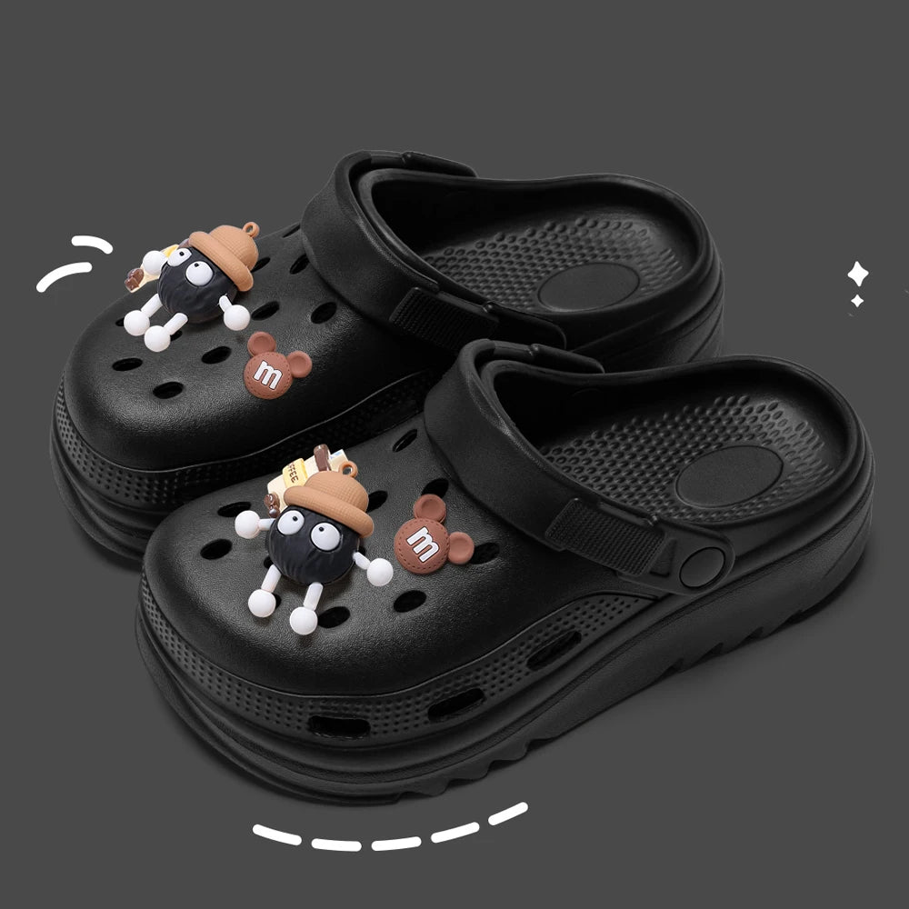 BASATU Women Garden Clogs Thick Platform Sandals Hollow Out Sandals Solid Color Non-slip Soft Sole Beach Shoes Summer Slippers