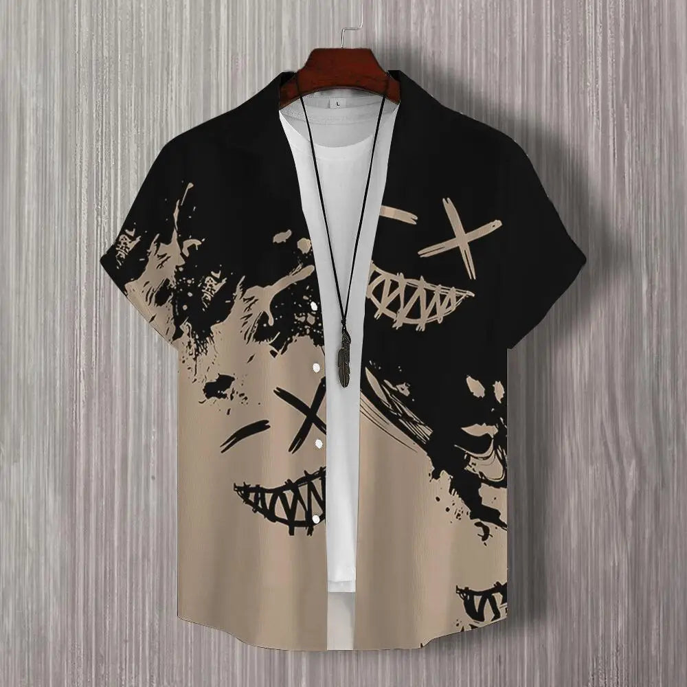 Simple Men's Shirt 3d Patchwork Print Hawaiian Shirts For Men Casual Man Clothes Loose Oversized High Quality Short Sleeve Shirt