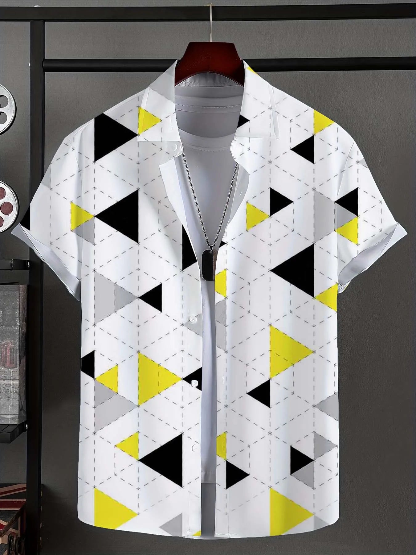 Men's Shirt Novel striped patchwork Graphic Button Up Shirt Fashion Casual New Unisex Shirt Vacation Lapel Short Sleeves Shirt