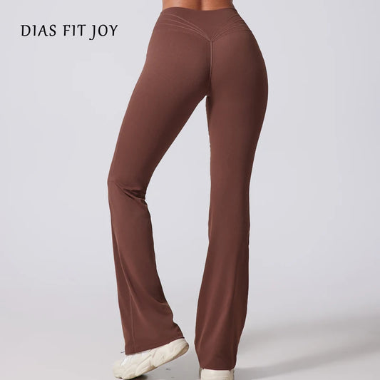 DIAS FIT JOY Women's Hip lifting flared pants high waisted yoga fitness pants sports micro flared yoga pants wide leg pants