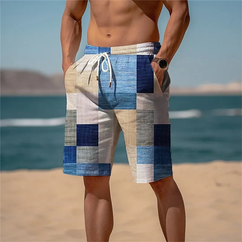 2025 Summer Hawaiian Beach Shorts Holiday Casual Colorful Plaid Print Sportswear Quick Drying Trunks Ice Shorts Hawaii Swimsuit