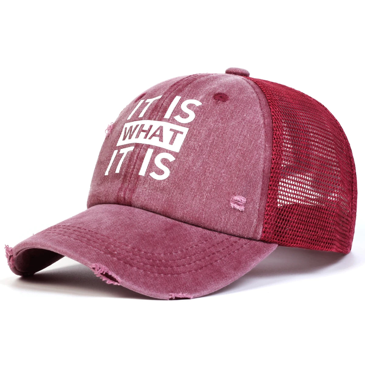 Unisex IT IS WHAT Letter Print Wash Baseball Net Caps Hip Hop Cap Spring Summer Outdoor Adjustable Casual Hats Sunscreen Hat ﻿