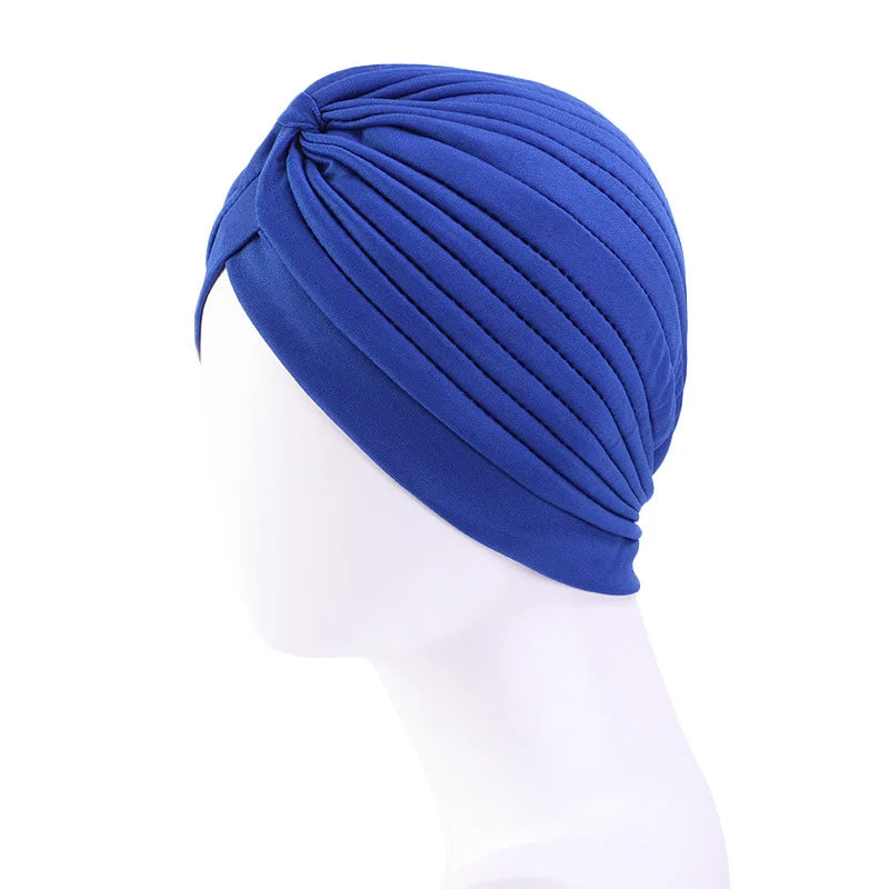 Twist Turban Caps Women Knot Muslim Hijab Shiny Indian Hat Sleep Night Cap Casual Solid Color Headscarf Stretch Head Wrap