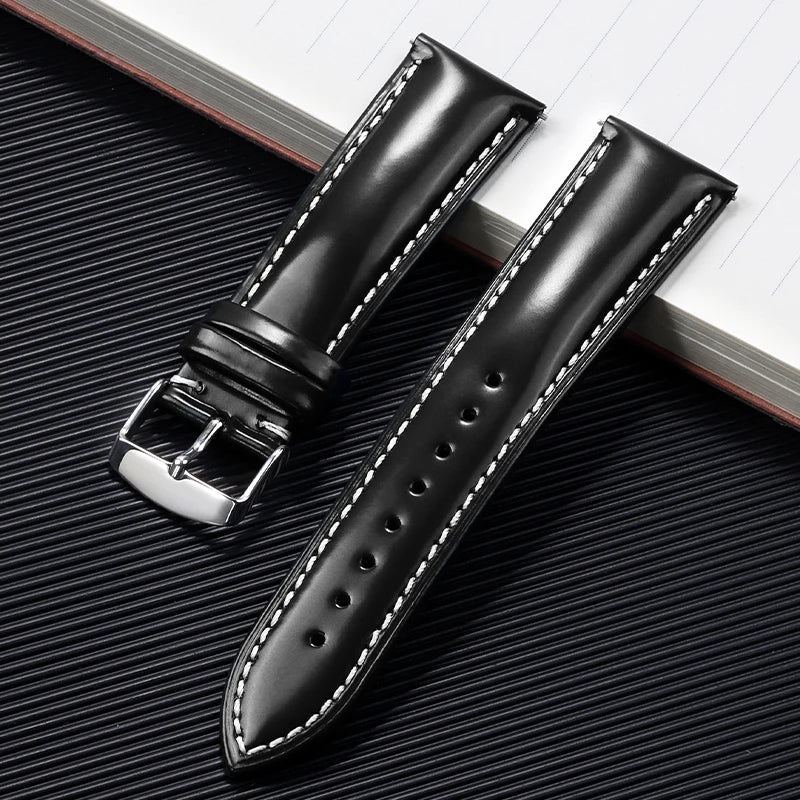 Glossy Cowhide Strap for Omega for Seiko Brown Black Green Watch Band 20mm 22mm Genuine Cordovan Wristband Men's Accessories