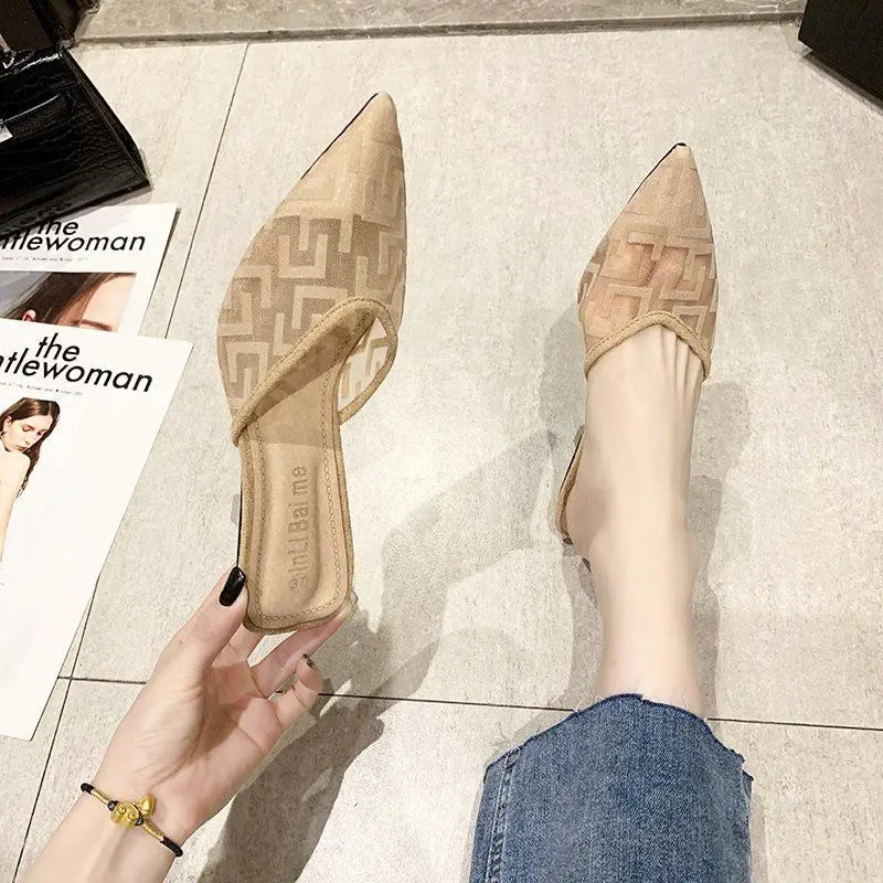 Women's Mules Shoes Designer Comfortable Summer New 2024 With Young On Sale Mirror Luxury Slippers Elegant Fashion Sandals Woman