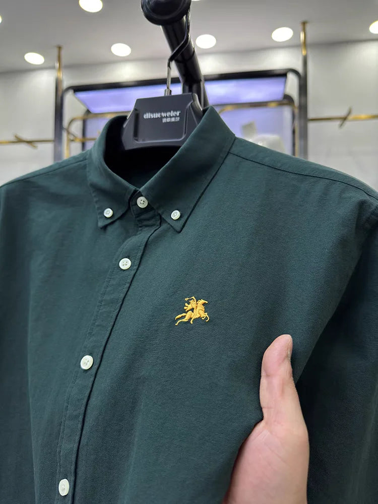 Brand Luxury Men's Shirt 100% Cotton Exquisite Embroidery Long Sleeve New Spring Korean Fashion Casual Shirt Men's Clothing 2024