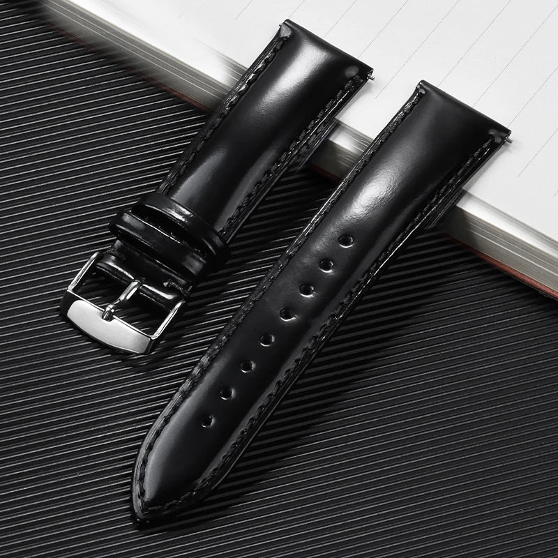 Glossy Cowhide Strap for Omega for Seiko Brown Black Green Watch Band 20mm 22mm Genuine Cordovan Wristband Men's Accessories