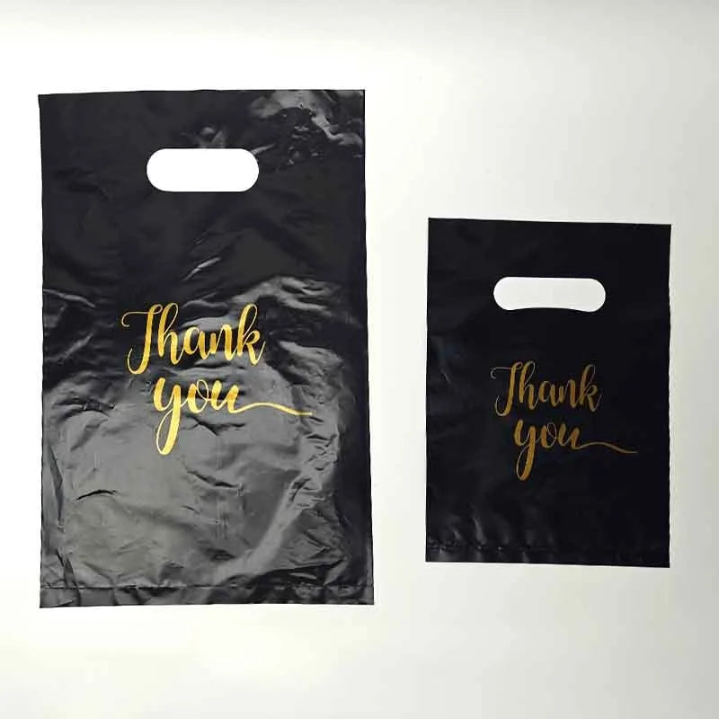10/20/50/100PCS Black Gift Handbag Thank You Gold Print Party Anniversary Christmas Mother's Day Father's Day Shopping Gift Bag