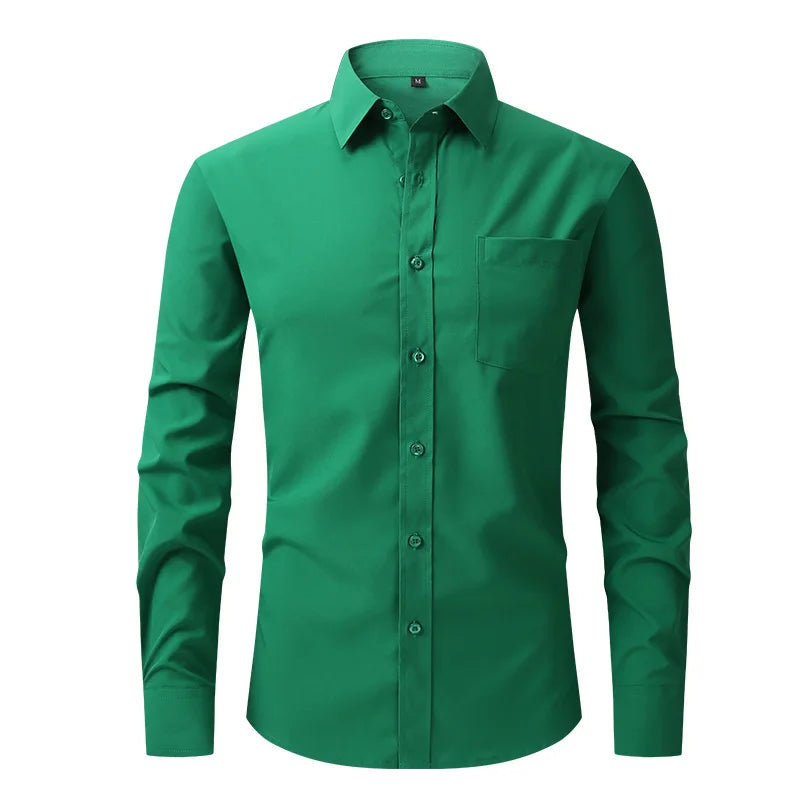 All Around Stretch Men's Shirt Business Casual Long-sleeved Shirt's Professional Formal Anti-wrinkle Solid Color Men's Clothing